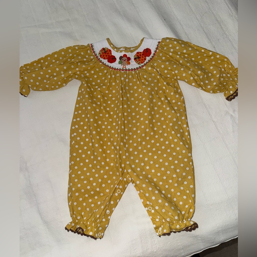 Lil Cactus Thanksgiving Smocked Romper 6-12 months